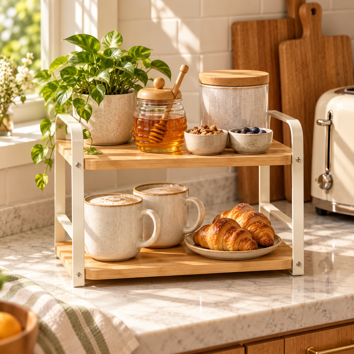 uuownx® CounterCove Two-Tier Coffee Organizer